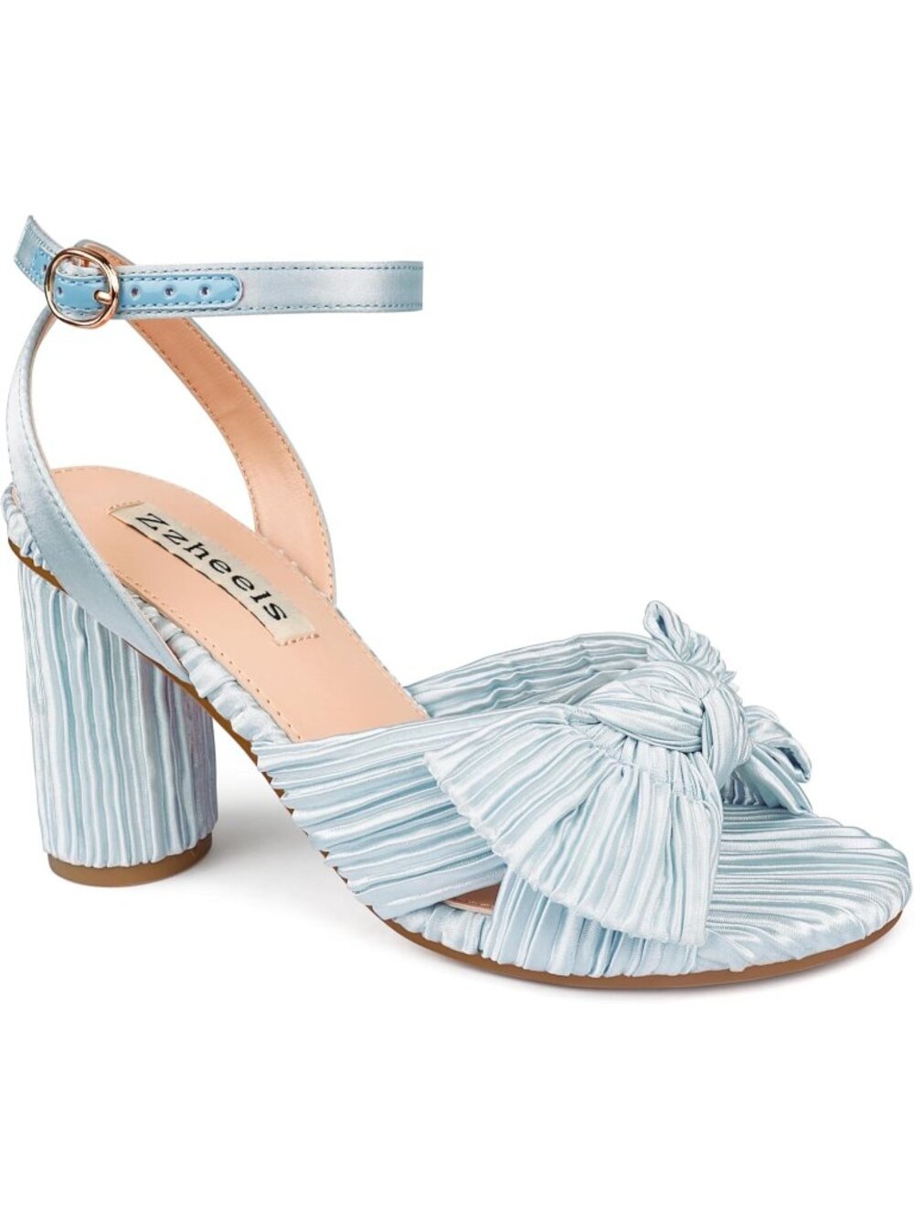 🆕Women's Light Blue Bow Heels Ankle Strap Block Heel Sandals Wedding Shoes